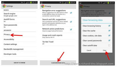 hapus cache dan cookes browser chrome android