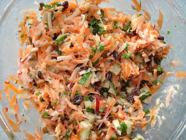 Carrot Salad in a glass bowl