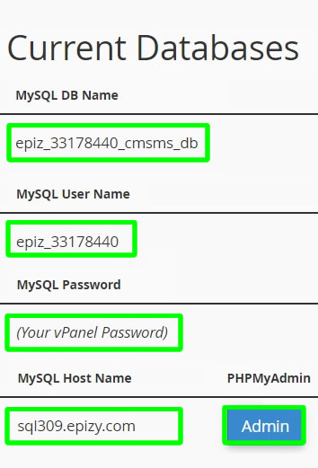 successfully created database accessing phpmyadmin