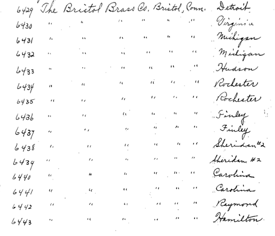 Bristol Brass Company purchase of Aladdin homes 1916 sales list