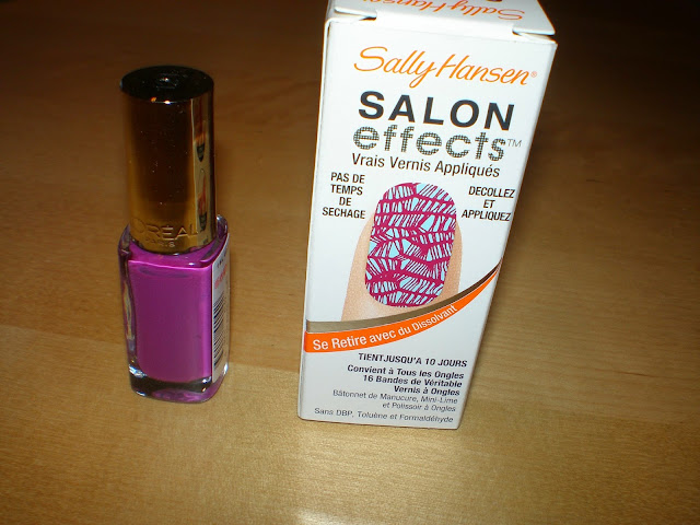 L'oreal color riche nail polish in Royal Orchid and Sally Hansen Salon Effects nail strips