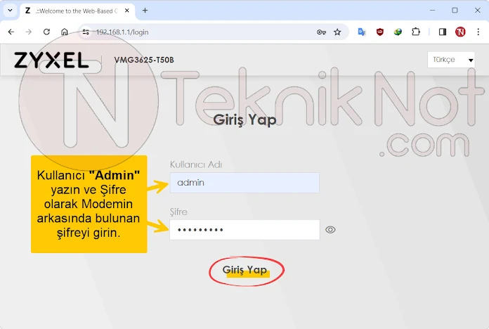 Zyxel VMG3625-T50B Modem Kurulumu