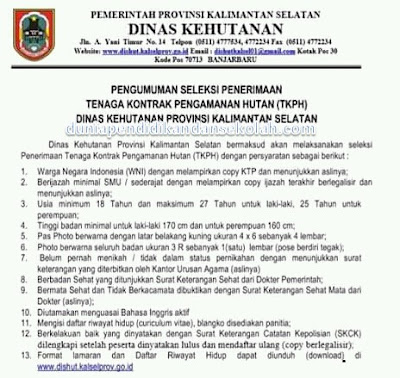 seleksi penerimaan tenaga kontrak pengamanan hutan dinas kehutanan provinsi kalimantan selatan tahun 2018