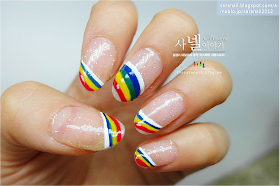 Cute Self Nail Art/ Rainbow Self Nail Art/ Gel Nail Polish/ French Nail Art/ Unicorn Nail Art 