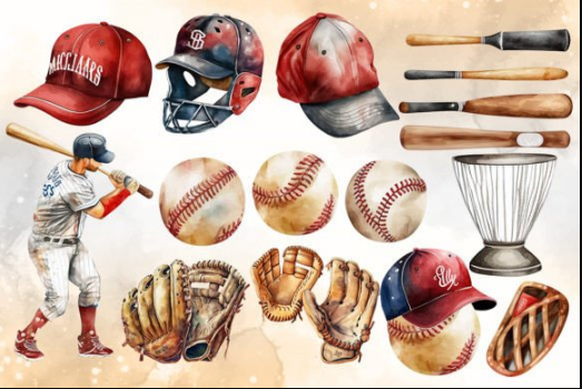 Baseball Watercolor Clipart Bundle