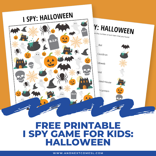 Free printable Halloween themed I spy game for kids