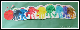photo of: Classic Classroom Caterpillar made out of painted hand prints (via RainbowsWithinReach) 
