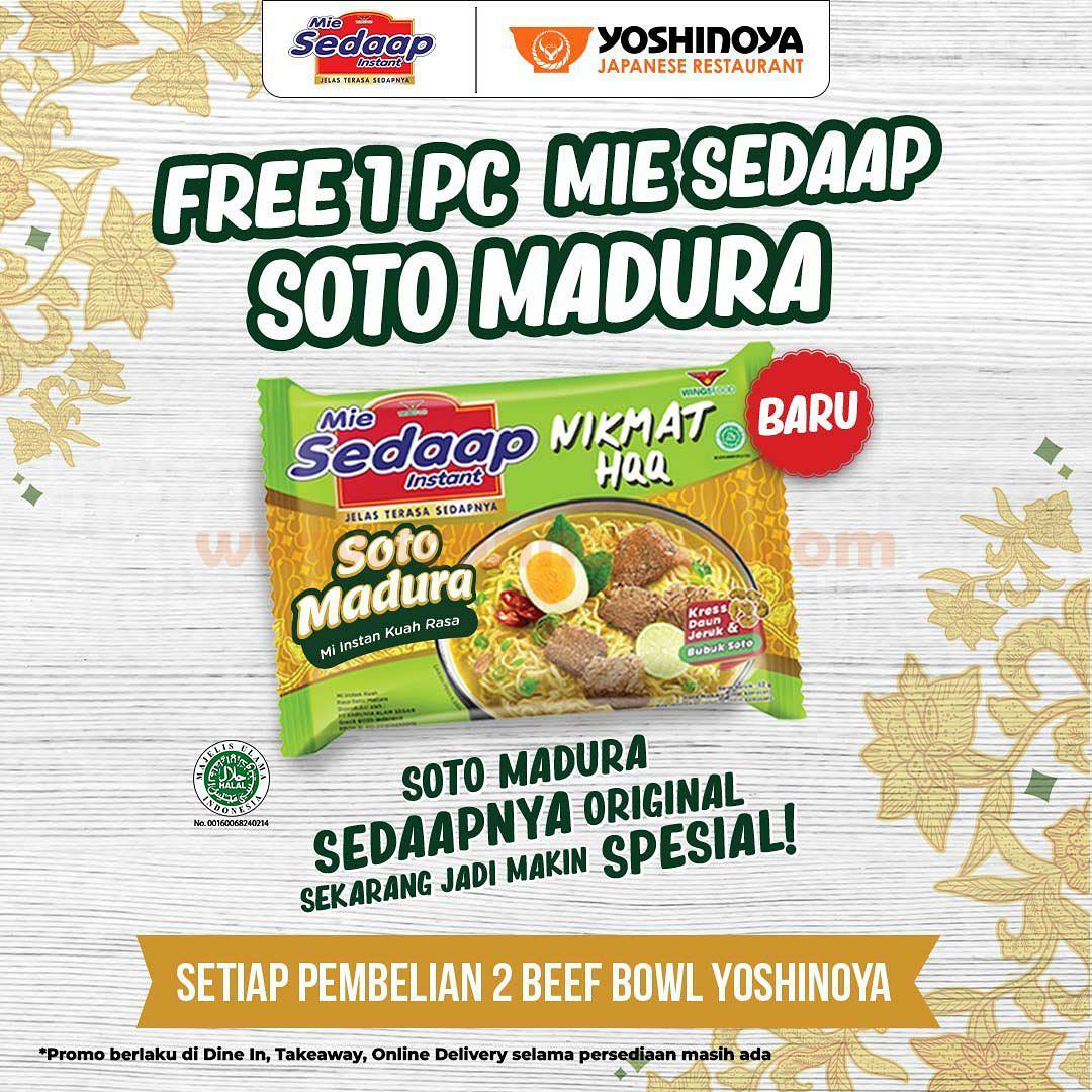 YOSHINOYA Promo Beli Beef Bowl GRATIS Mie Sedaap Soto Madura