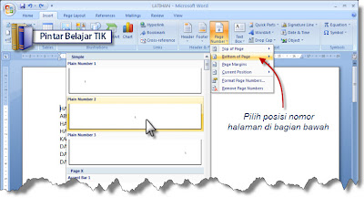 Memilih Posisi Nomor Halaman
