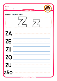 SILABAS ZA ZE ZI ZO ZU LETRA Z: Atividades de alfabeto para homeschooling. atividade letra bastão maiúscula para imprimir