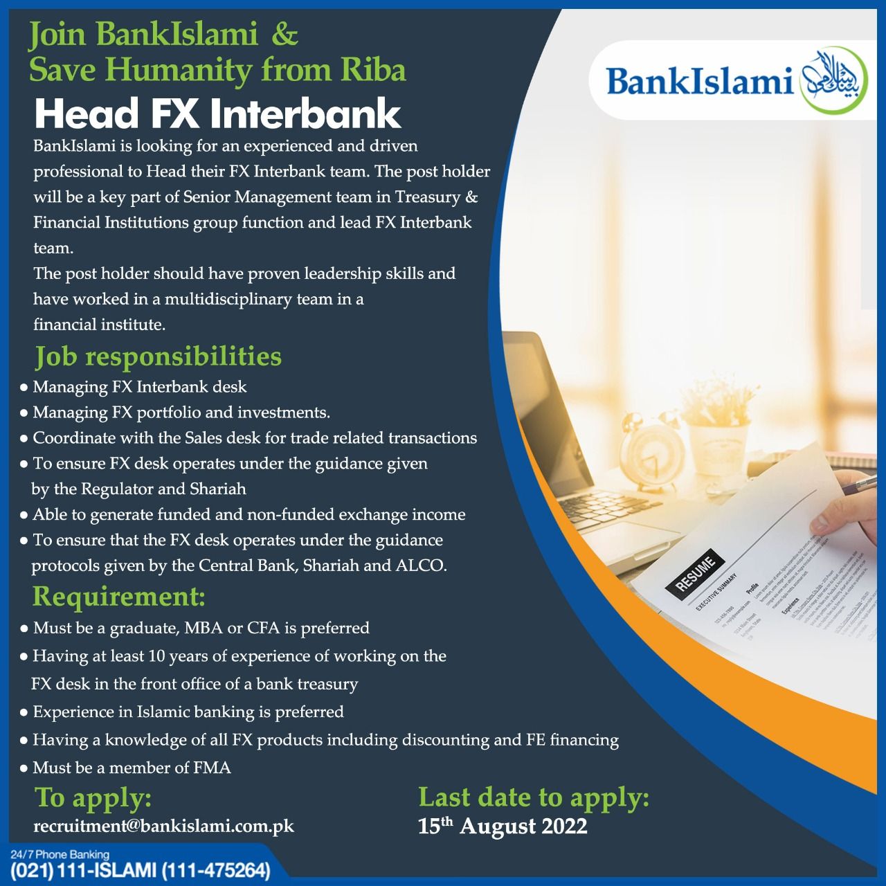 Bank Islami Pakistan Jobs for Head FX Interbank