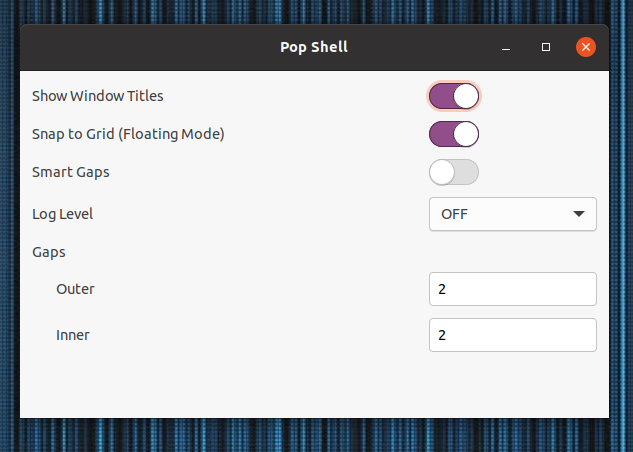 Pop Shell extension settings