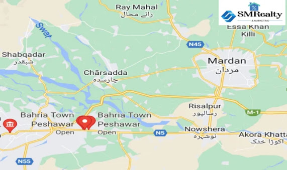 Map shows the local are of bahria town peshawar  N-5 Road