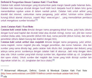 Contoh Penulisan dan Cara Membuat Footnote ~Catatan Kaki~