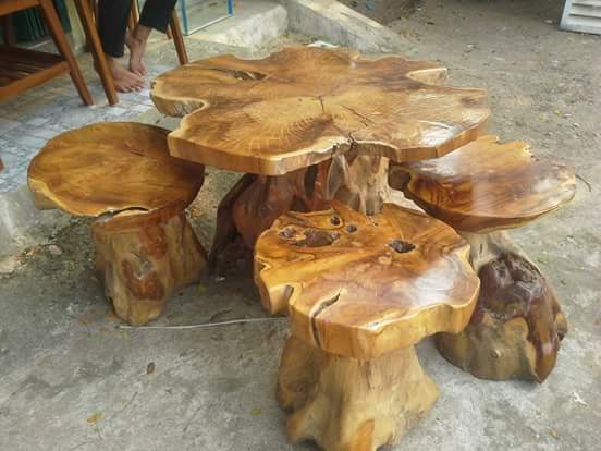 12 Kursi dan meja  akar  kayu  jati unik antik asli dari 