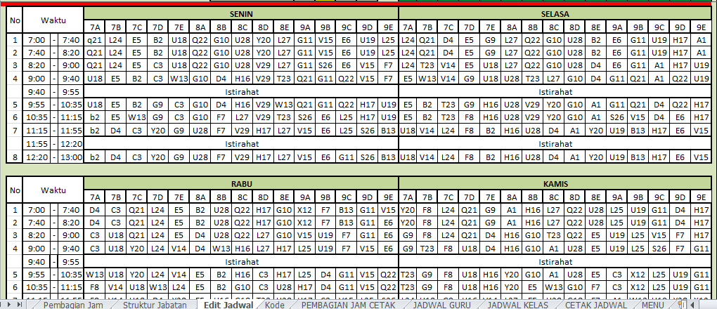 Fitur Edit Jadwal anti bentrok. microsoft excel