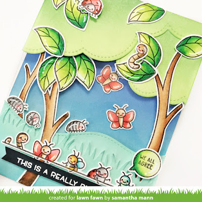 A Really Bug Deal Card by Samantha Mann for Lawn Fawn, Lawn Fawn, Video, YouTube, Distress Inks, Ink Blending, Card Making, Tutorial, Bugs, Handmade Cards #lawnfawn #diecutting #acetate #cardmaking #handmadecards #distressinks