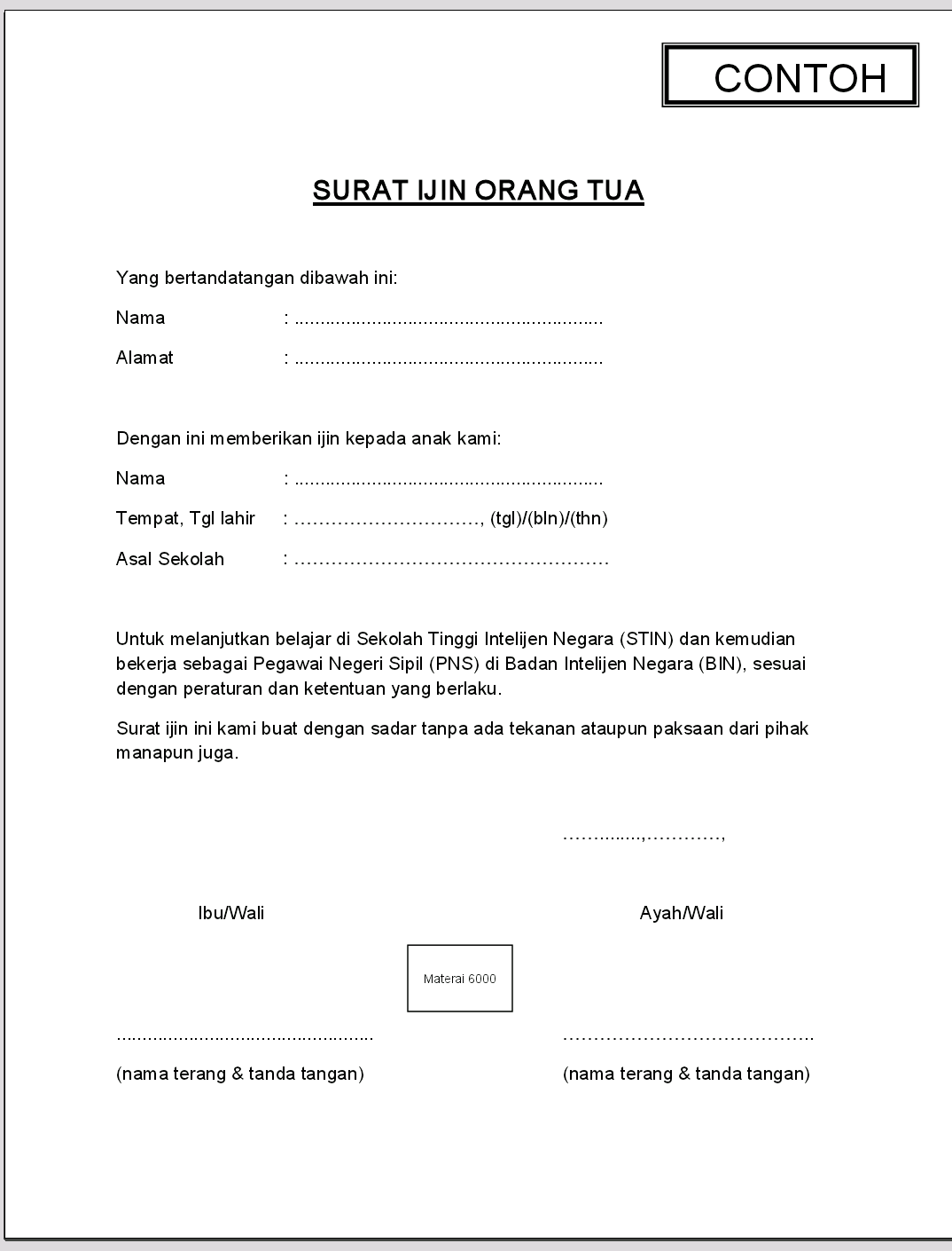 Surat Ijin Orang Tua  INTERNET MARKETING DAN BISNIS ONLINE