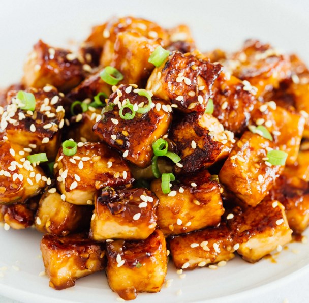 Soy-Brown Sugar Glazed Pan-fried Tofu #vegan #vegetarian