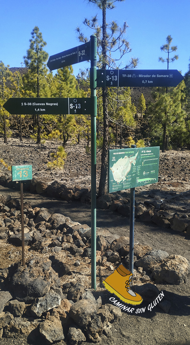 Postes de señalización en el cruce de senderos P.N. del Teide