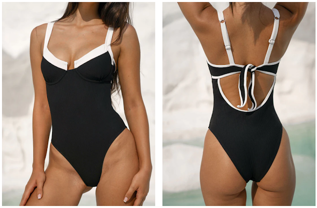 Berlook.com - Contrast Trim Knotted One-Piece Swimsuit