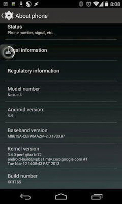 Nexus 4 Android 4.4 update