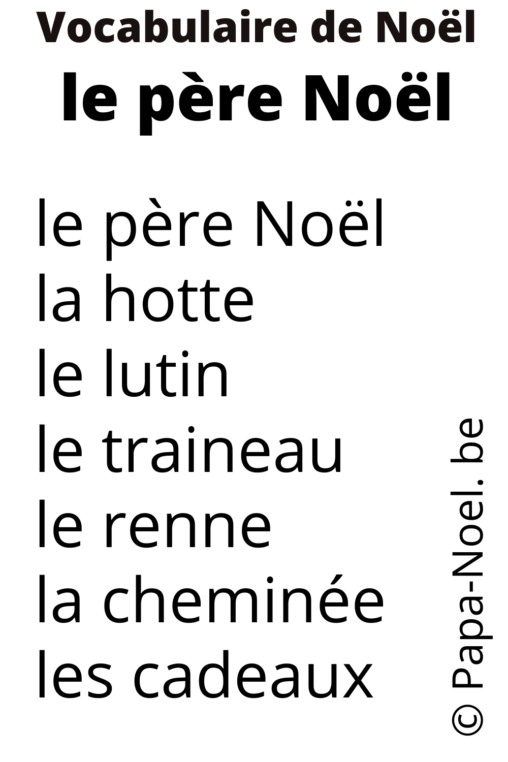 Vocabulaire père Noël. Des mots sur le thème du père Noël. Classes de maternelle. 