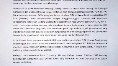 Listrik Mati Konsumen Merugi, PLPK Jabar Akan Gugat Class Action PLN ke PN Bandung