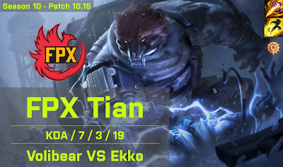 FPX Tian Volibear JG vs Ekko - KR 10.15