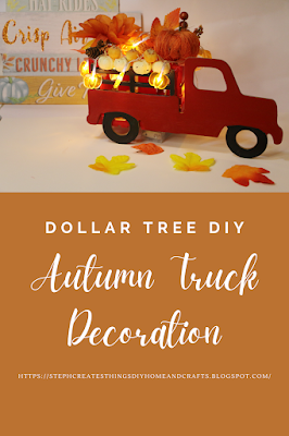 Pinterest pin showing Autumn truck decoration with text