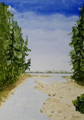 Fir Trees and Lake Watercolor