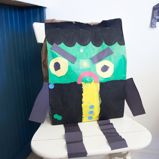 How to make a paper bag Frankenstein Halloween Preschool Craft