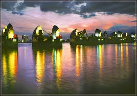 The Thames Barrier at night