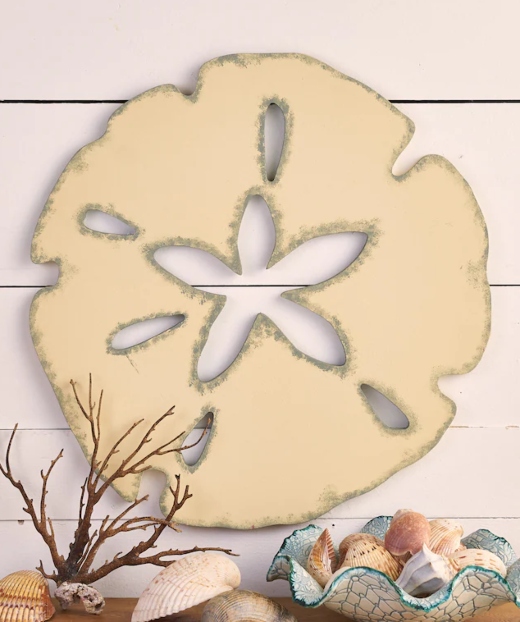 Wooden Sand Dollar Wall Decor Sculpture Cutout