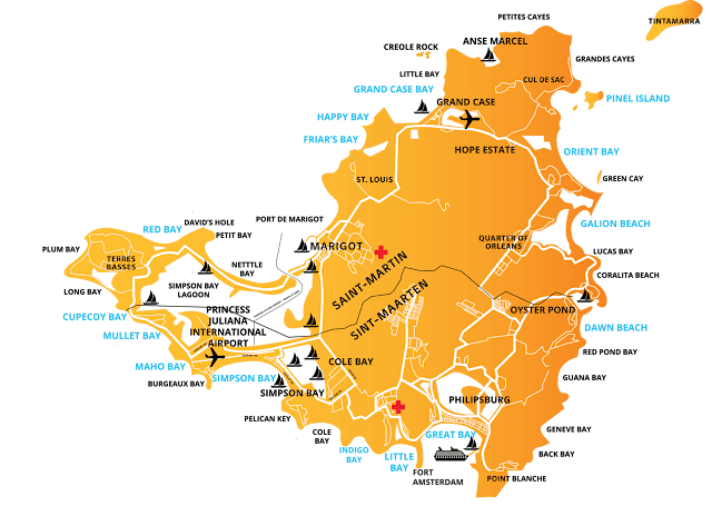 mapa da ilha de St Maarten