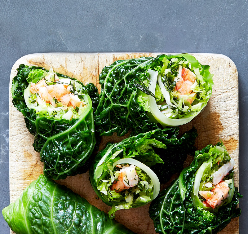 Herbed Shrimp and Cabbage Roll-Ups