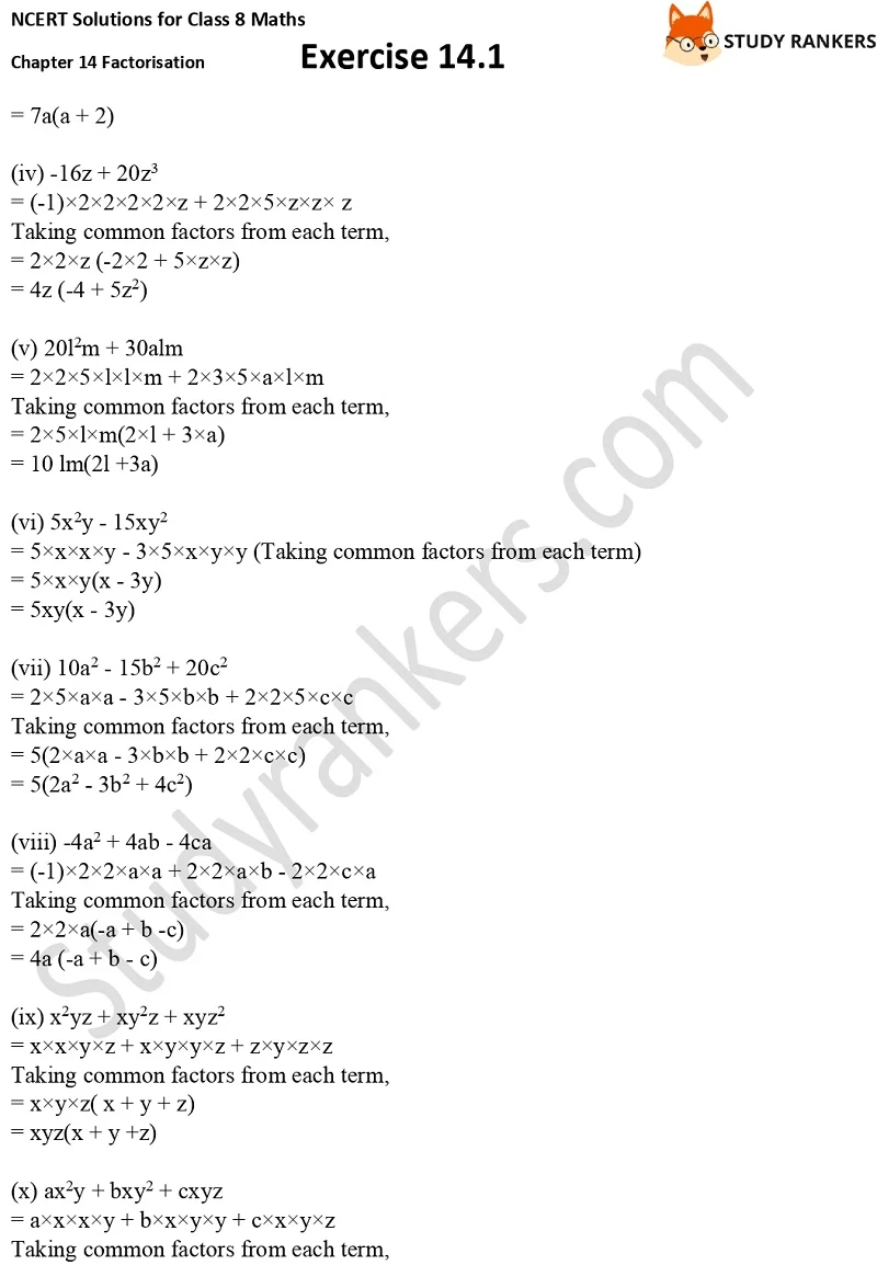 NCERT Solutions for Class 8 Maths Ch 14 Factorization Exercise 14.1 3