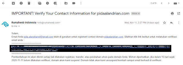 Email pemberitahuan Rumahweb