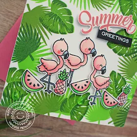 Sunny Studio Stamps: Radiant Plumeria Fabulous Flamingos Summer Themed Card by Vanessa Menhorn