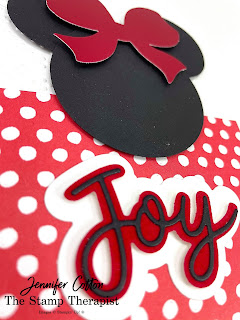 Minnie Mouse Gift Wrapped by Stampin' Up!® card.  The bow is Red Foil Paper (Red & Green Foil)!  Details and link to video on blog.  #StampinUp #StampTherapist