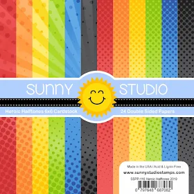 Sunny Studio Stamps: Heroic Halftones Primary Colored Polka-dot 6x6 Patterned Paper Pack