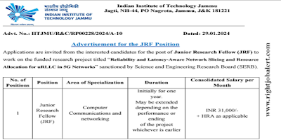 Junior Research Fellow CSE/EE/ECE/IT Engineering Jobs in Indian Institute of Technology, Jammu