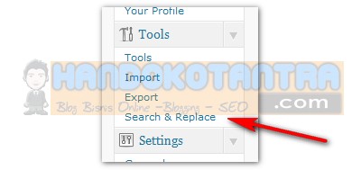 Menu tools search and replace
