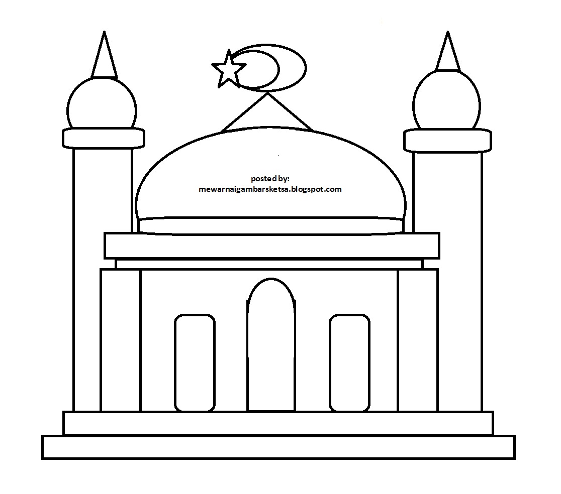 Gambar Mewarnai Masjid Kartun