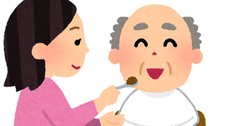 食事介助のイラスト おじいさんとヘルパーさん かわいいフリー素材集 いらすとや
