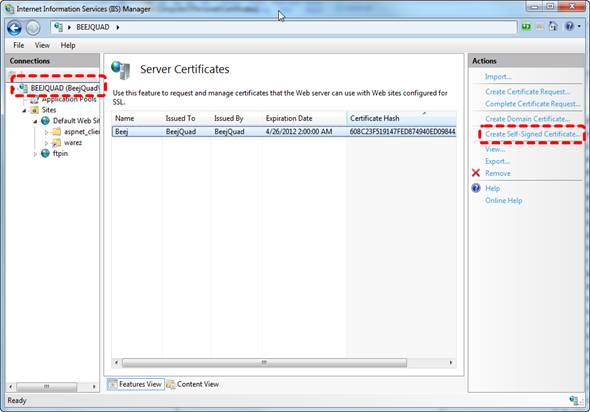 Create Self-Signed Cert IIS7