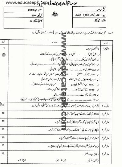 AIOU-BS-Pakistan-Studies-code-9402-Past-Papers-pdf