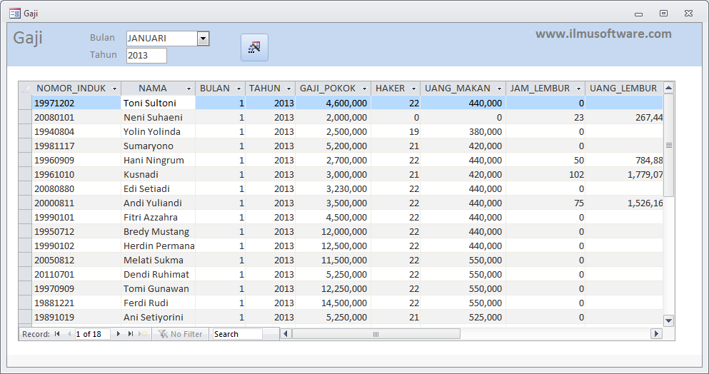 Ilmu Software: Rancangan User Interface Aplikasi Payroll 