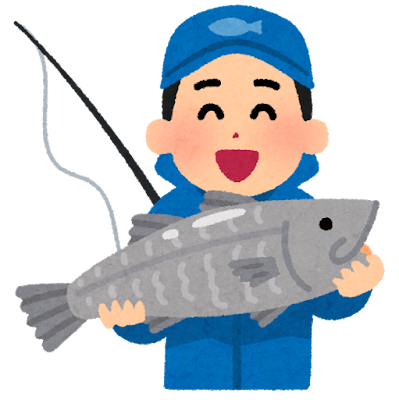 魚を釣った人のイラスト（男性）