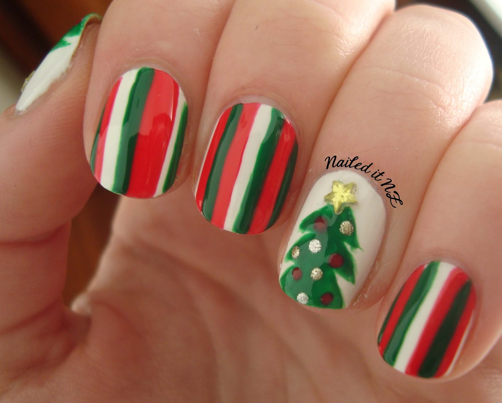 Nail art for short nails #4 - Christmas tree nails + Mosaic nails ...